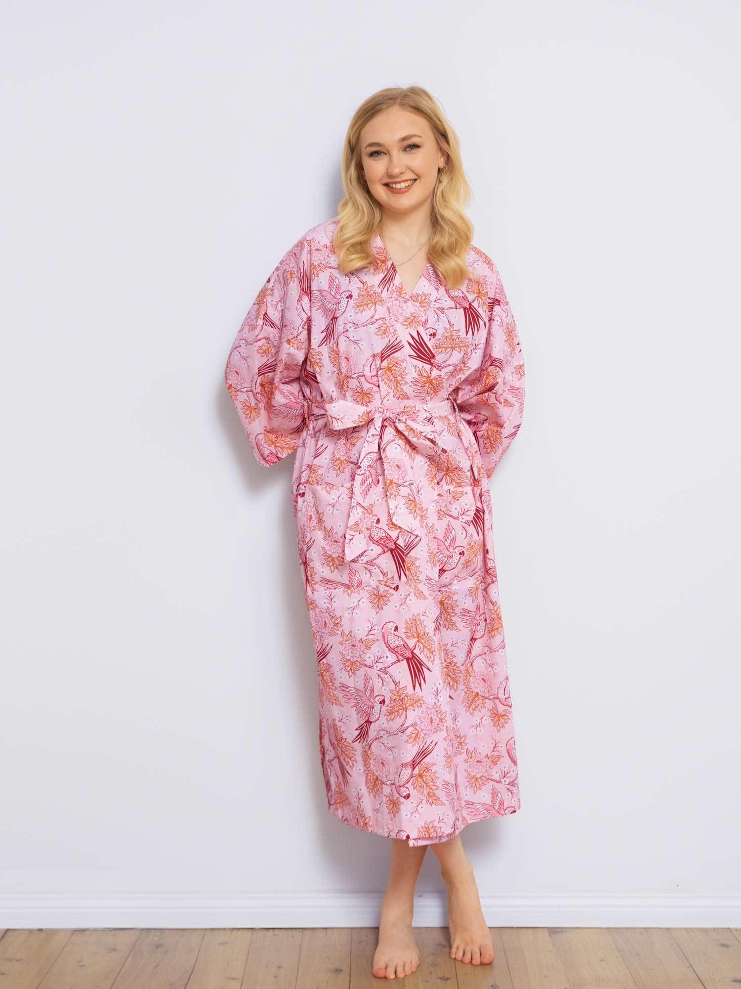 Women's Blossom Parrot cotton poplin robe – view 2