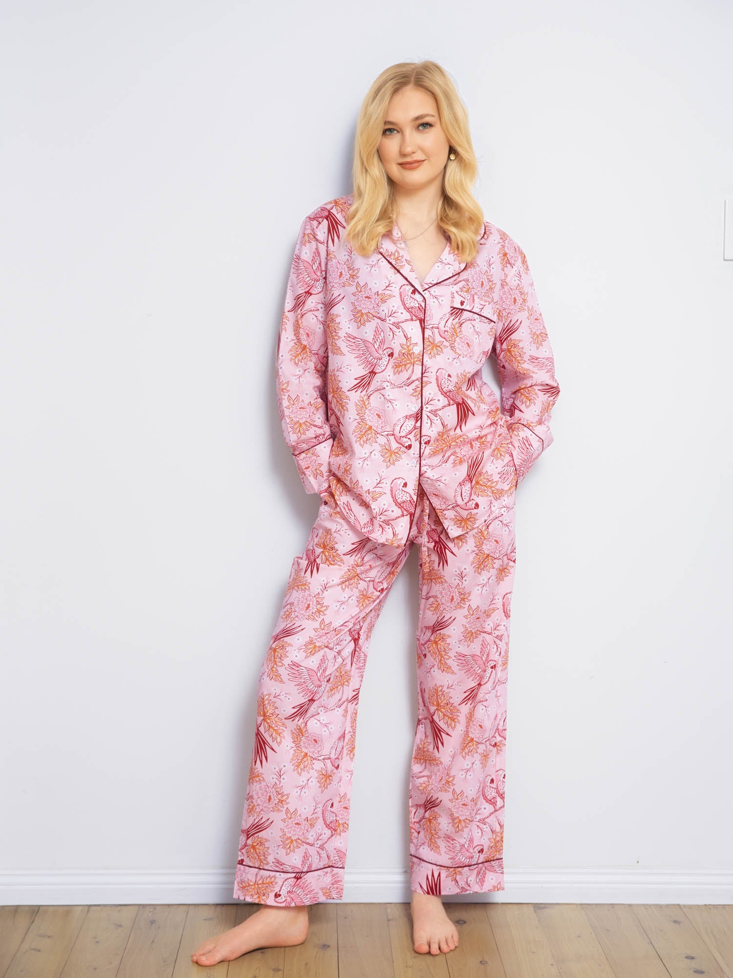 Women's Blossom Parrot cotton poplin pajama set – view 2