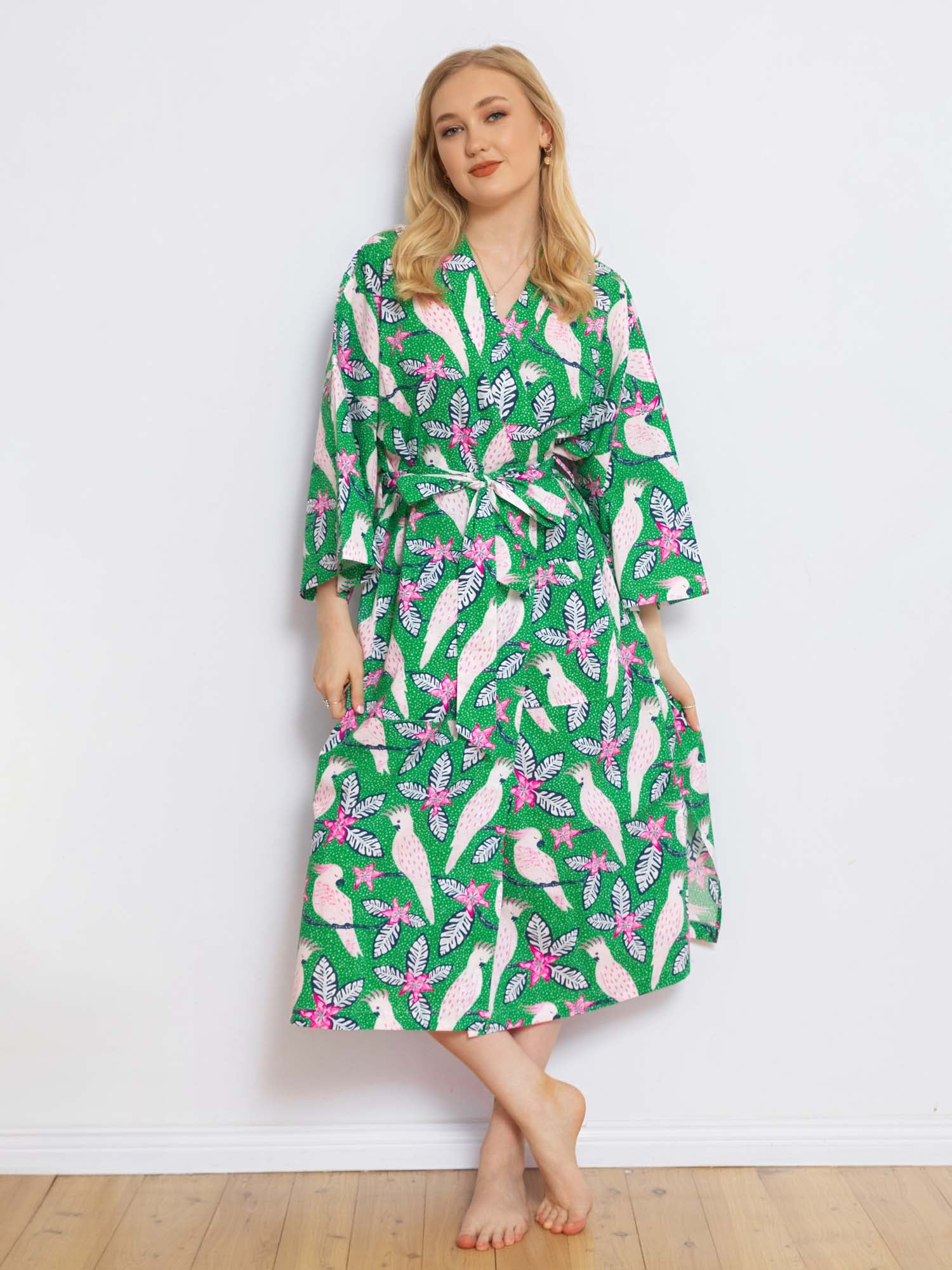 Women's Cockatoo Garden cotton poplin robe – view 2