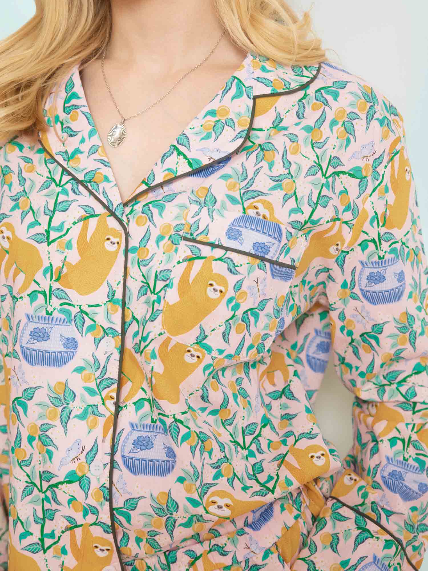Women's Lazy Orchard cotton poplin pajama set – view 2