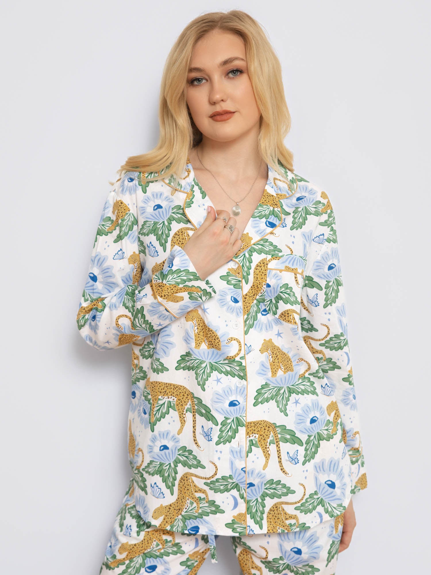 Women's Moon Leopard cotton poplin pajama set – view 2